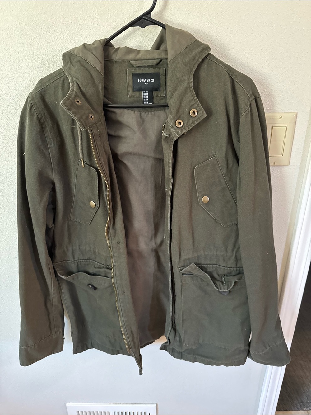 Forever 21 Men's Olive Utility Field Jacket with Hood